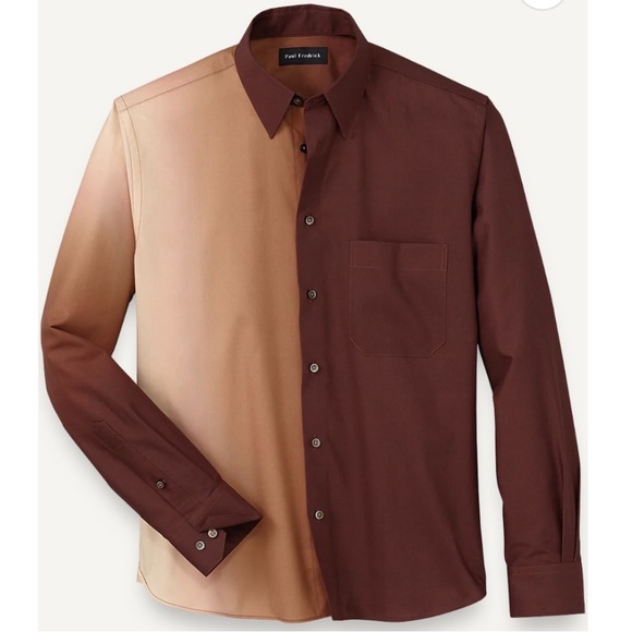 Men's Paul Fredrick Brown Classic Fit Cotton Ombre Print Casual Shirt Size XL - Picture 1 of 12